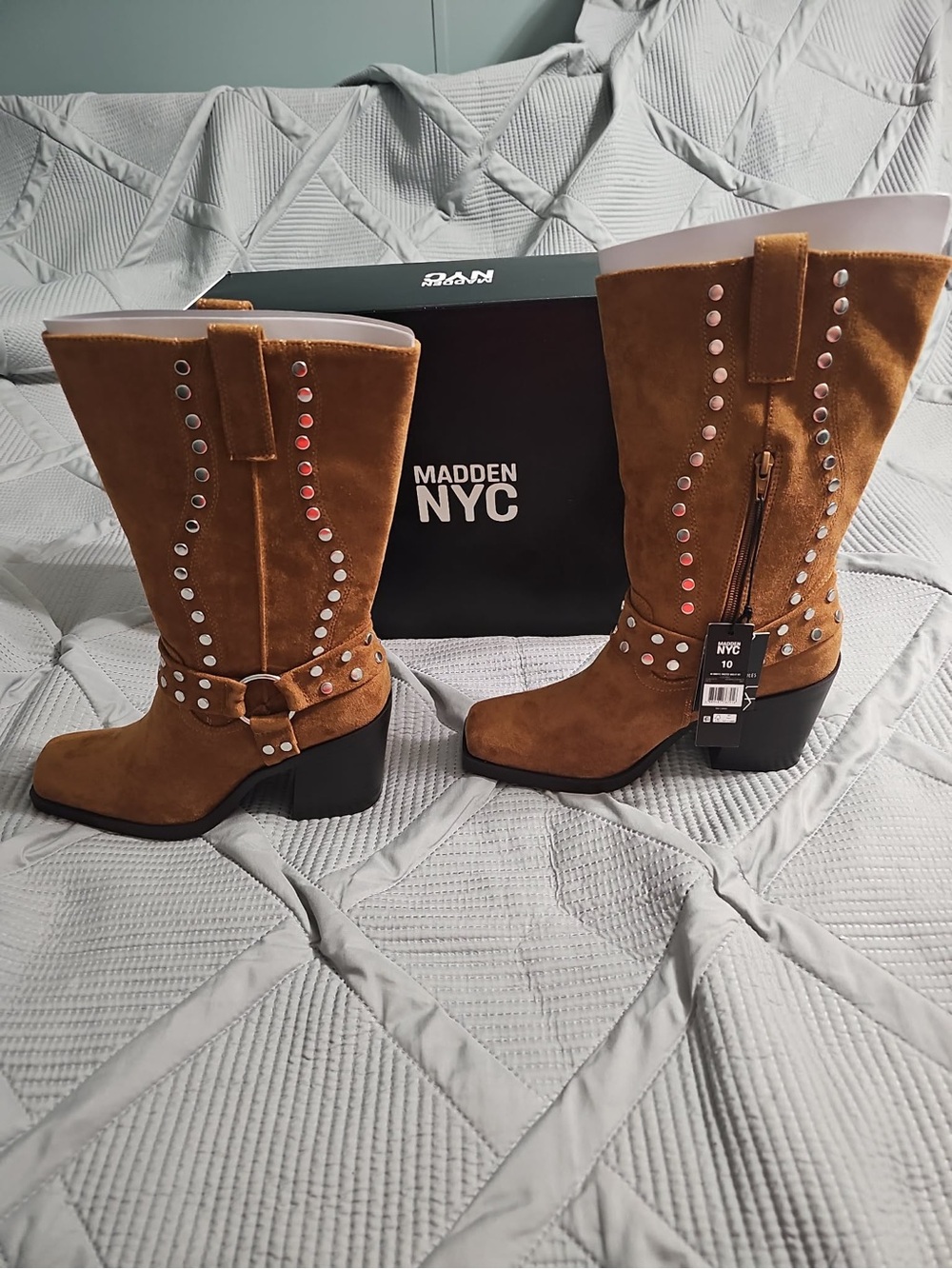Madden NYC Cognac Moto Western Boots Women's Size 10 NEW IN BOX.